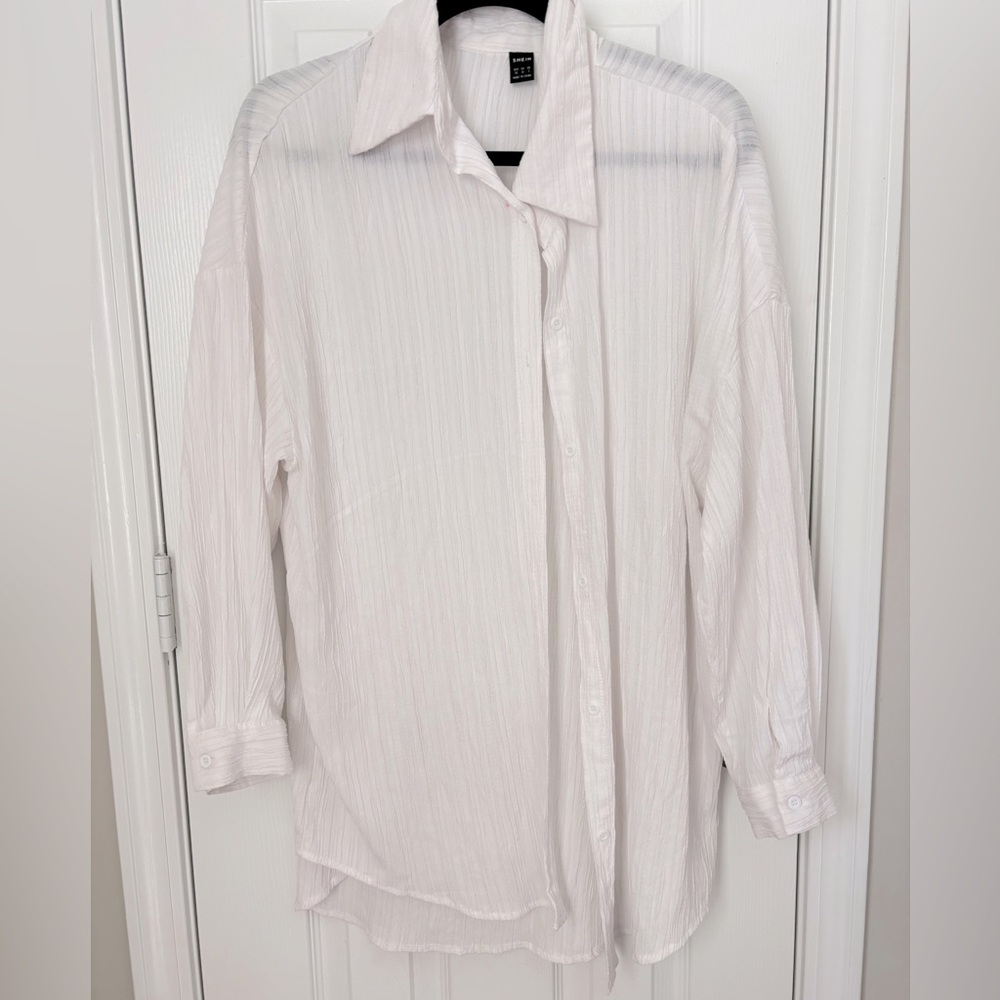 White Long Sleeve Button Down Light Weight Cover Shirt